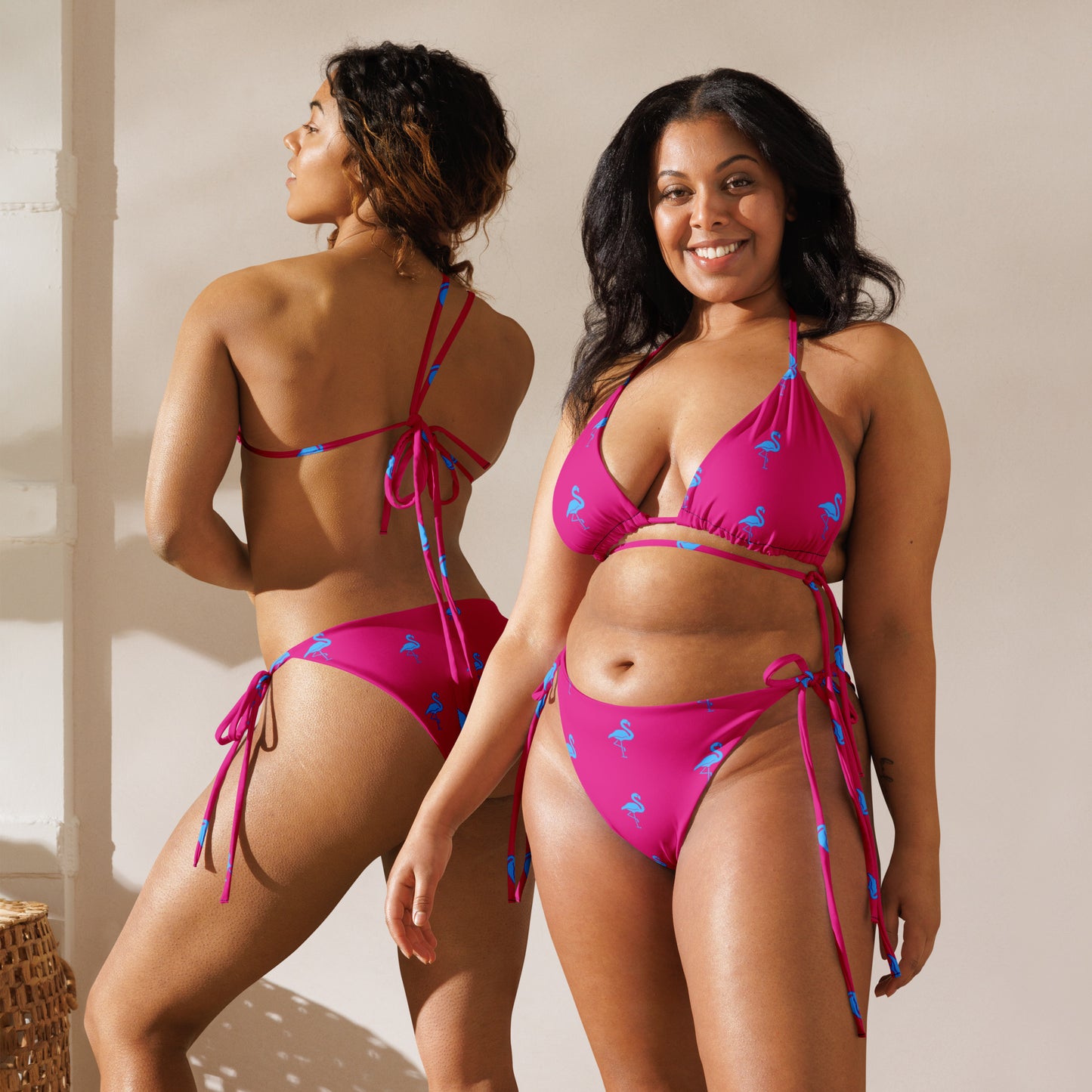 Ladies Flamingo Swimsuit String Bikini - Hot Pink