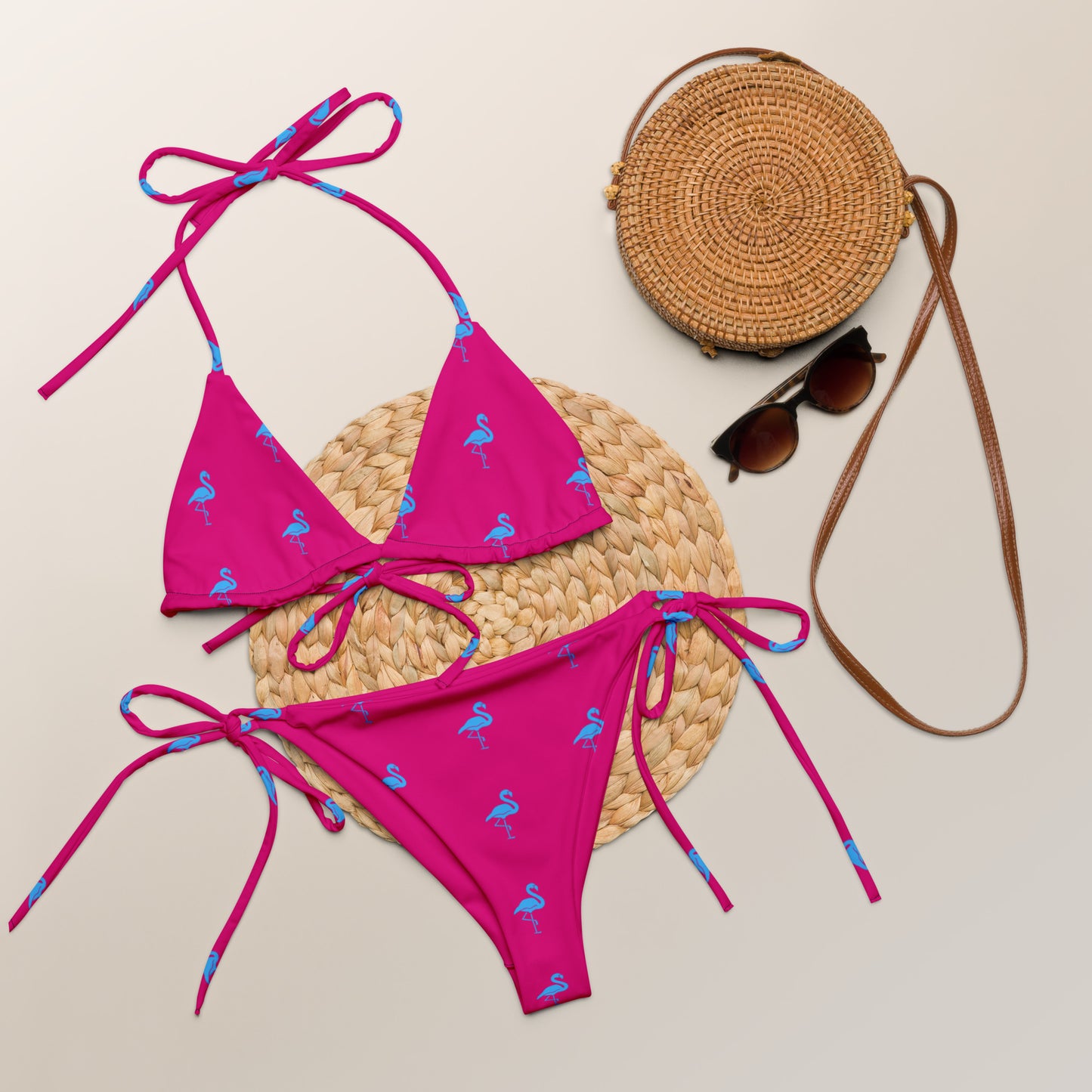 Ladies Flamingo Swimsuit String Bikini - Hot Pink