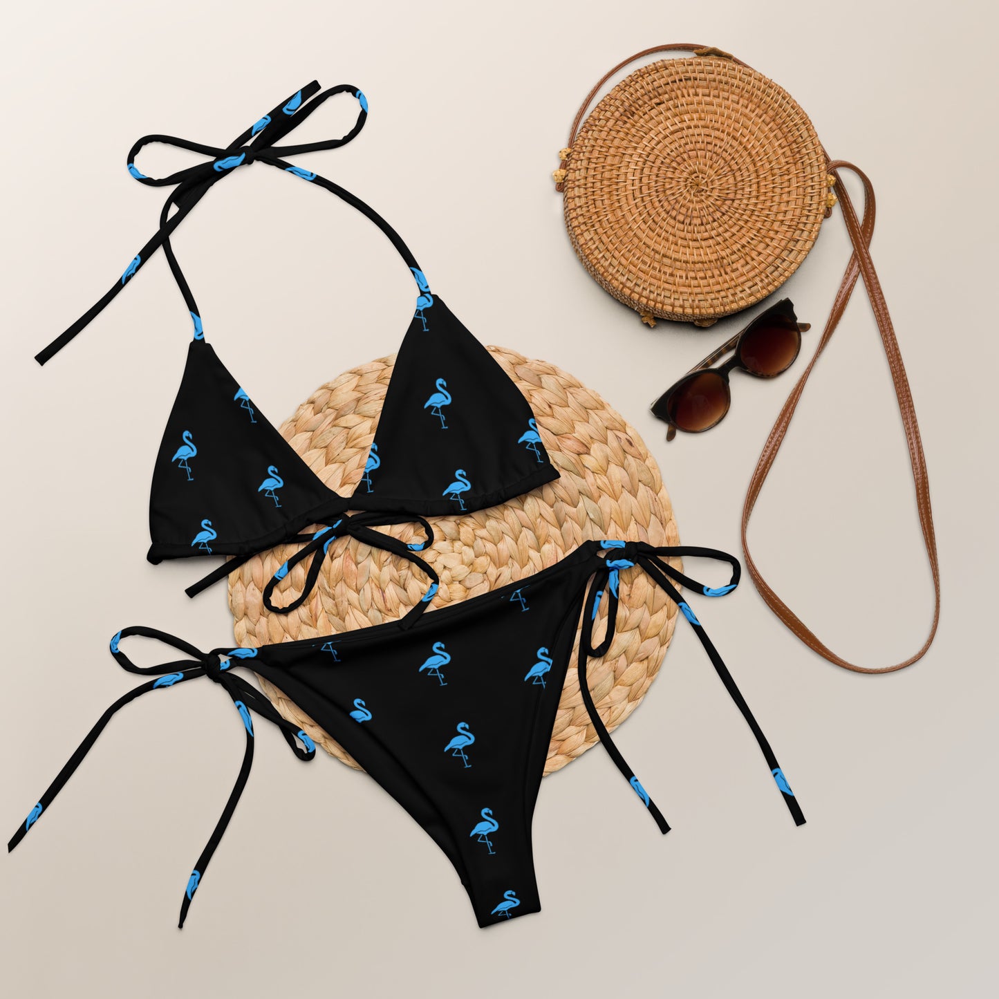 Ladies Flamingo Swimsuit String Bikini - Black