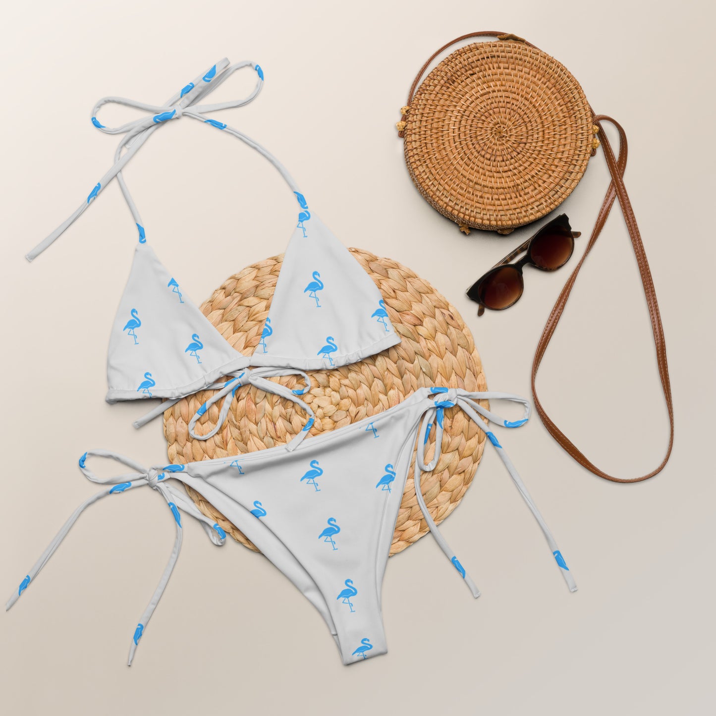 Ladies Flamingo Swimsuit String Bikini - Light Grey