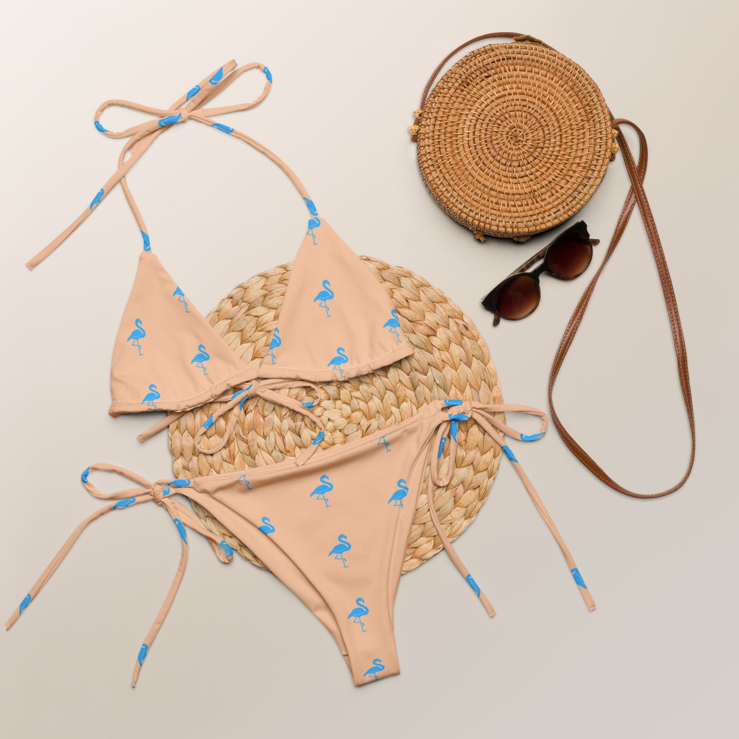 Ladies Flamingo Swimsuit String Bikini - Peach