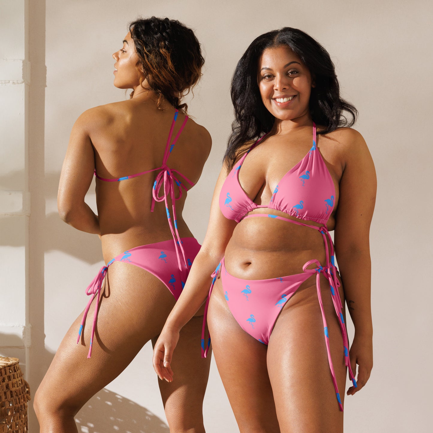 Ladies Flamingo Swimsuit String Bikini - Light Pink