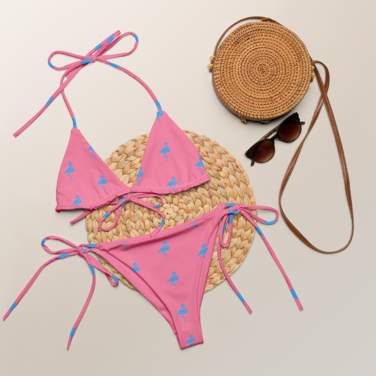 Ladies Flamingo Swimsuit String Bikini - Light Pink