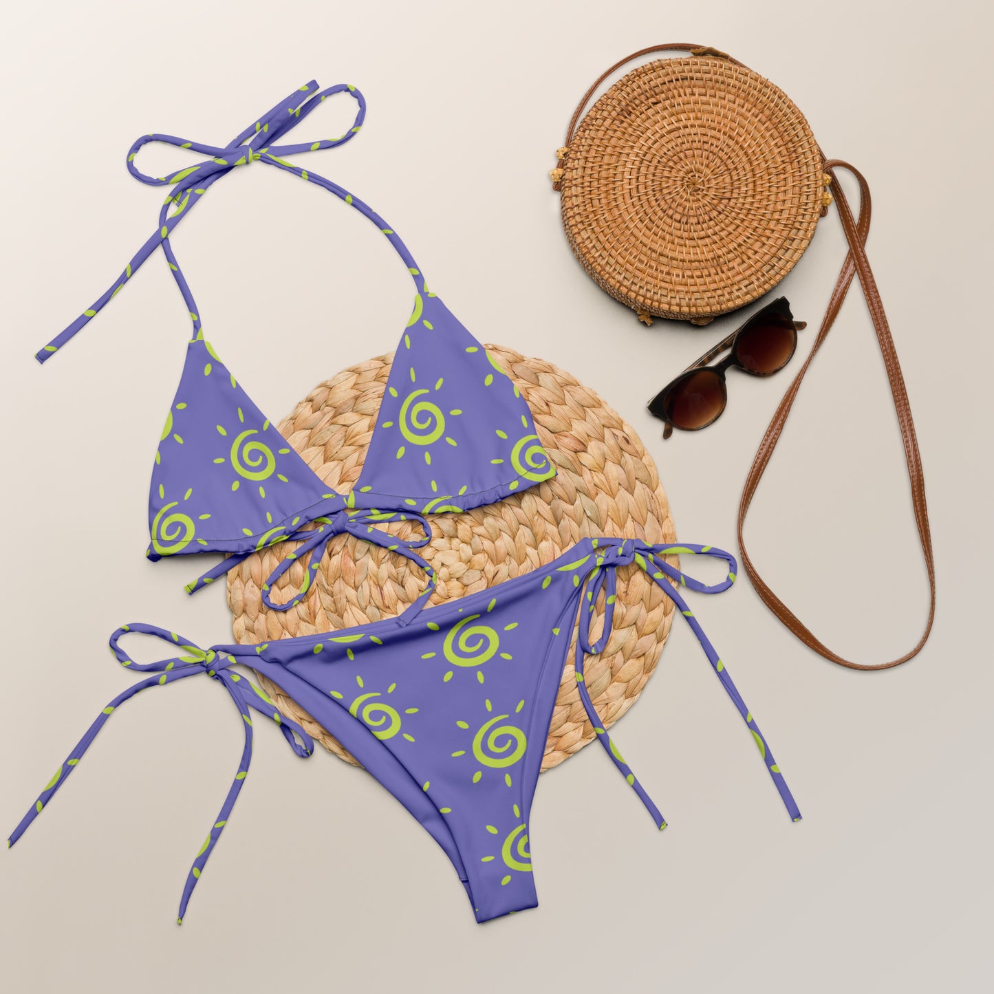 Ladies Sun Pattern String Bikini - Lavender Blue