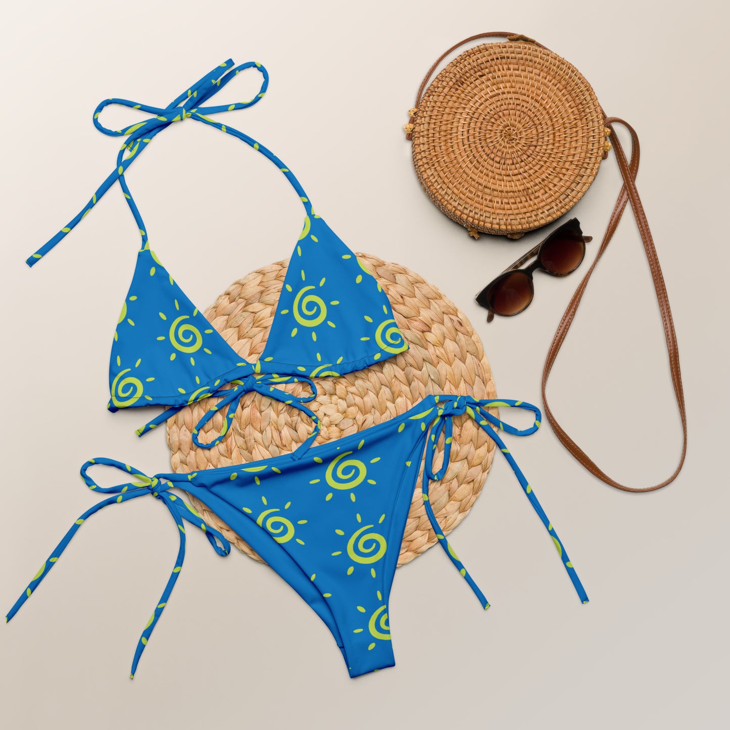 Ladies Sun Pattern String Bikini - Blue