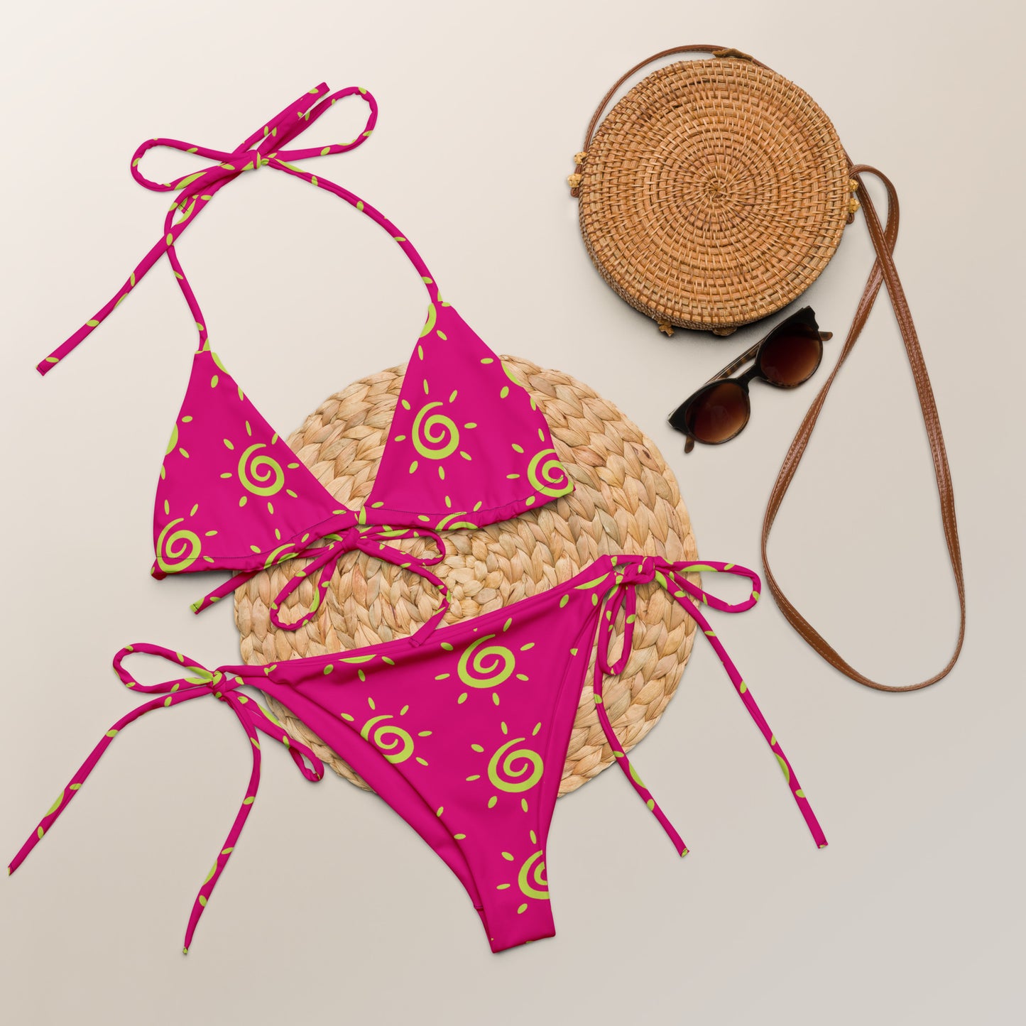 Ladies Sun Pattern String Bikini - Hot Pink