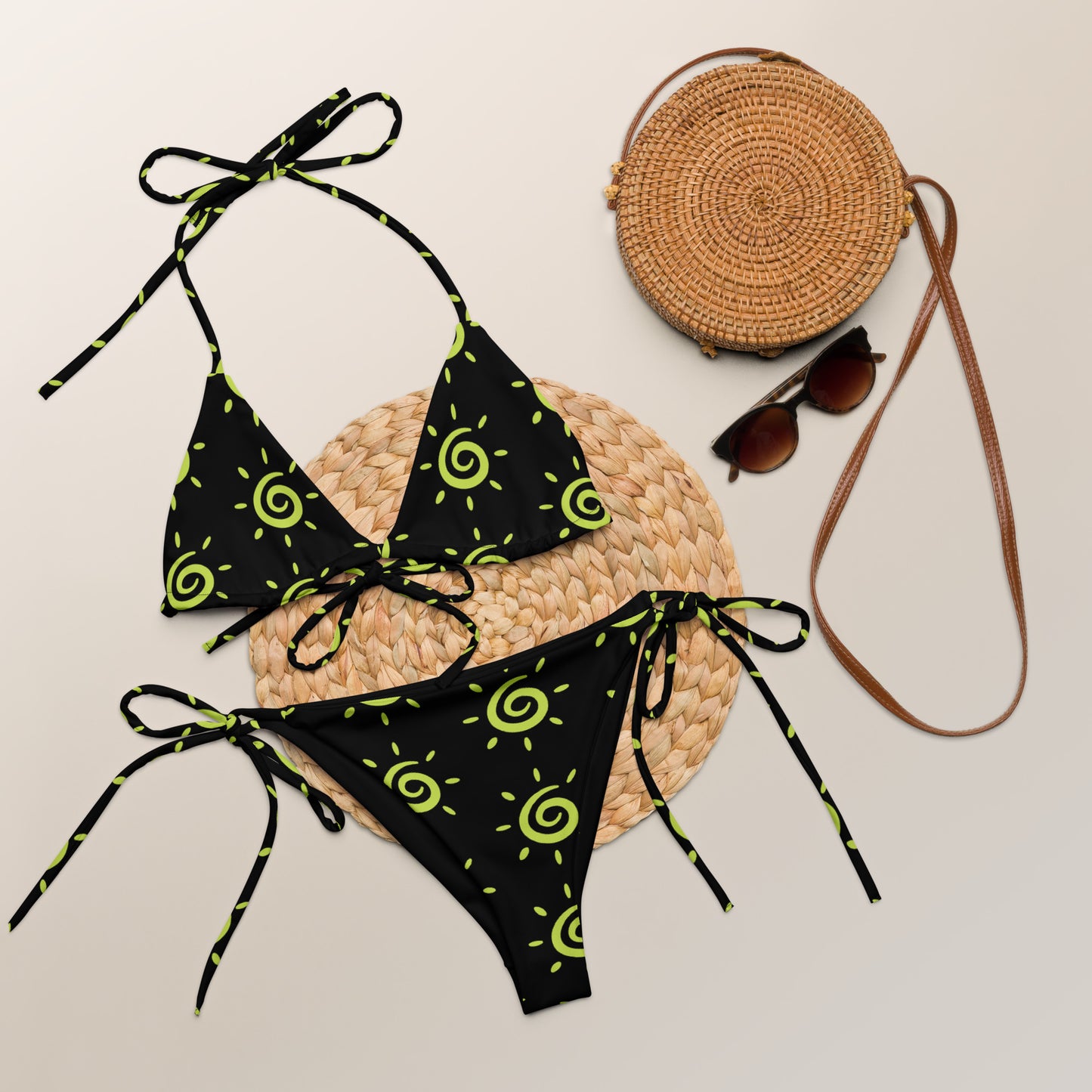 Ladies Sun Pattern String Bikini - Black