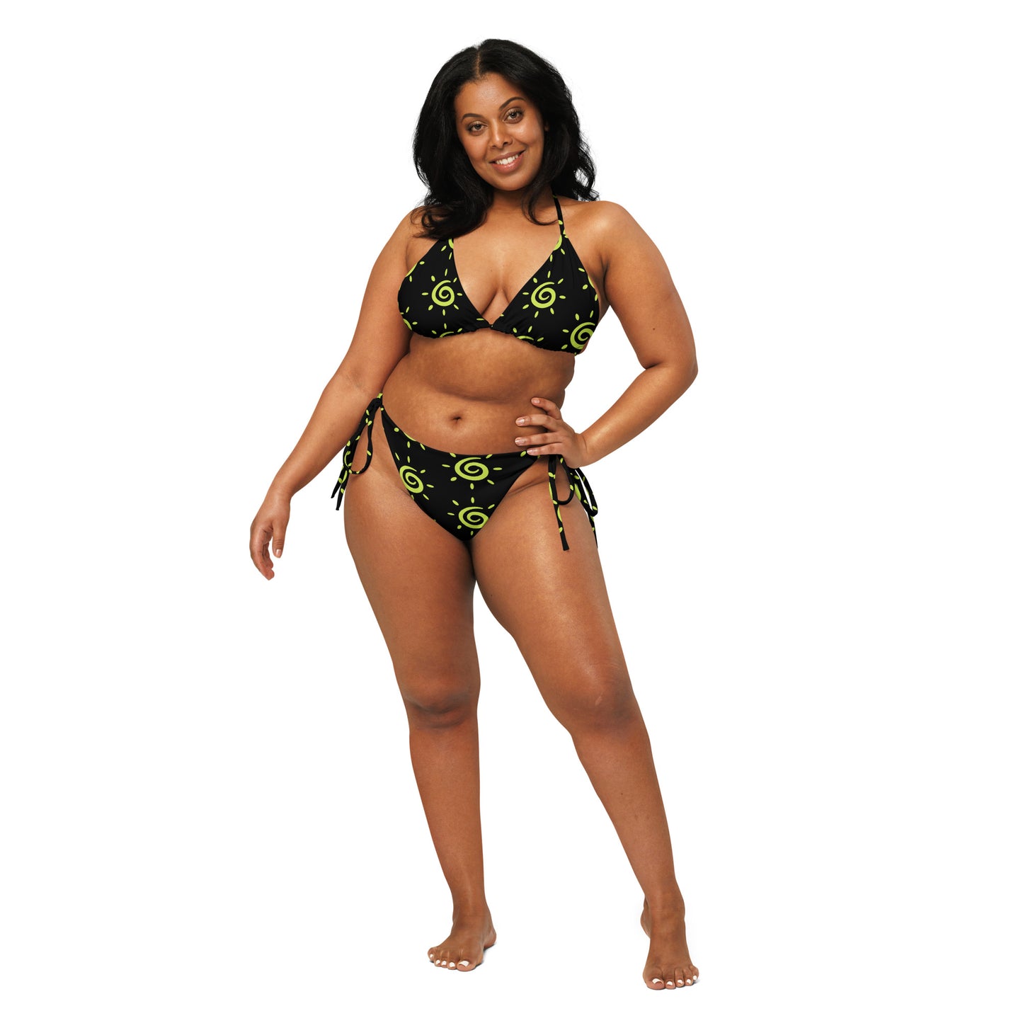 Ladies Sun Pattern String Bikini - Black