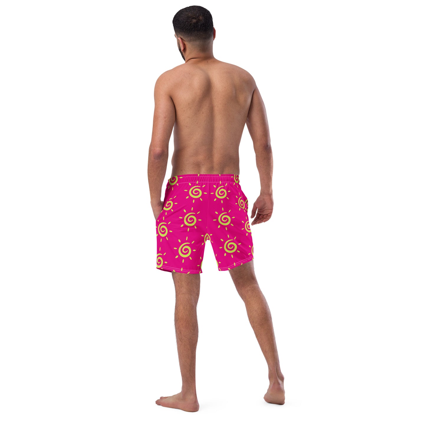 Mens Sun Pattern Swim Trunks - Hot Pink