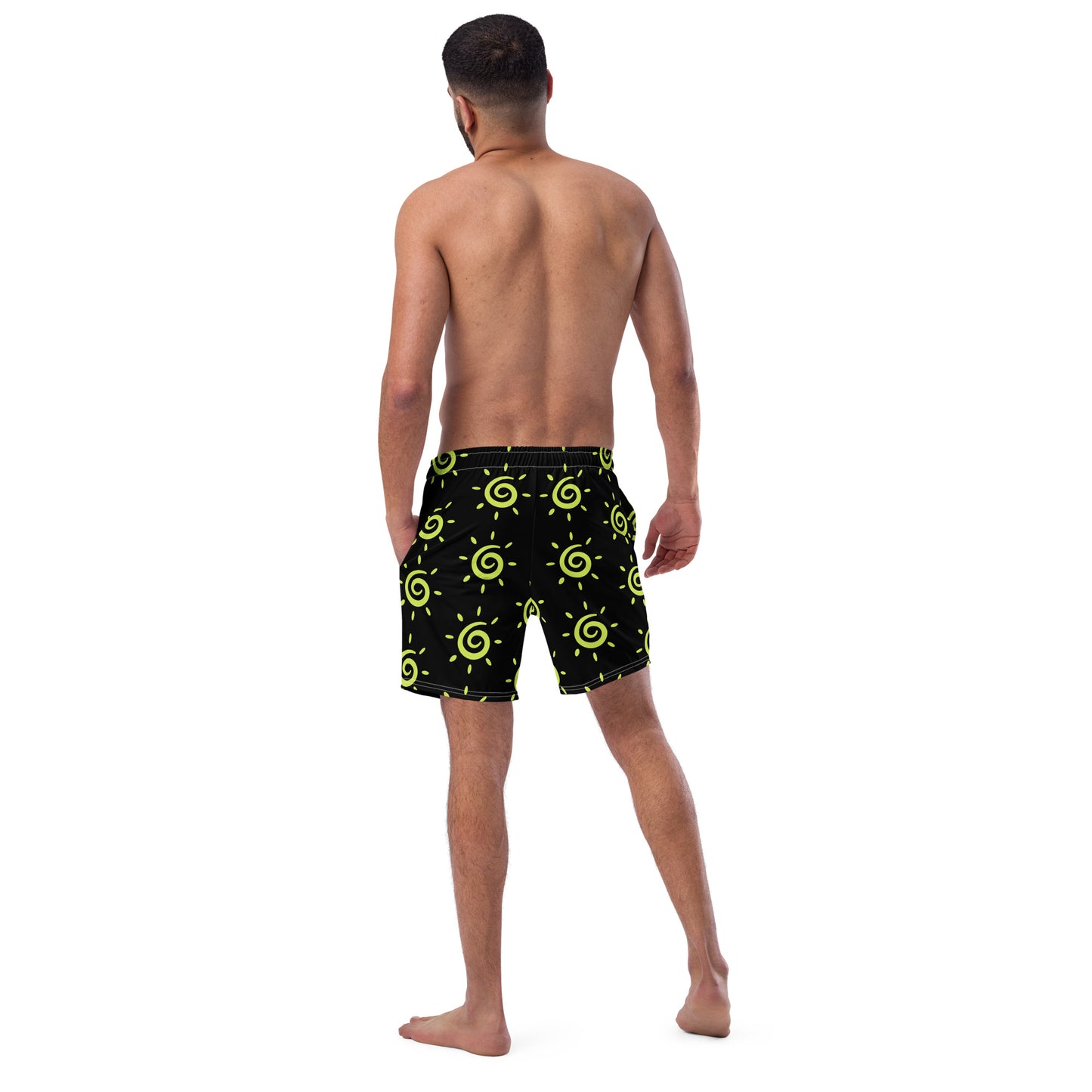 Mens Sun Pattern Swim Trunks - Black