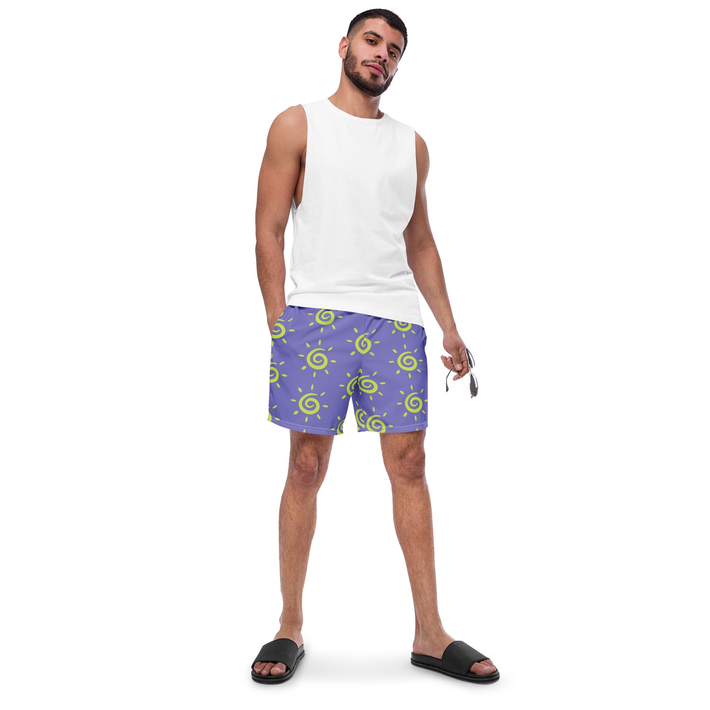 Mens Sun Pattern Swim Trunks - Lavender Blue