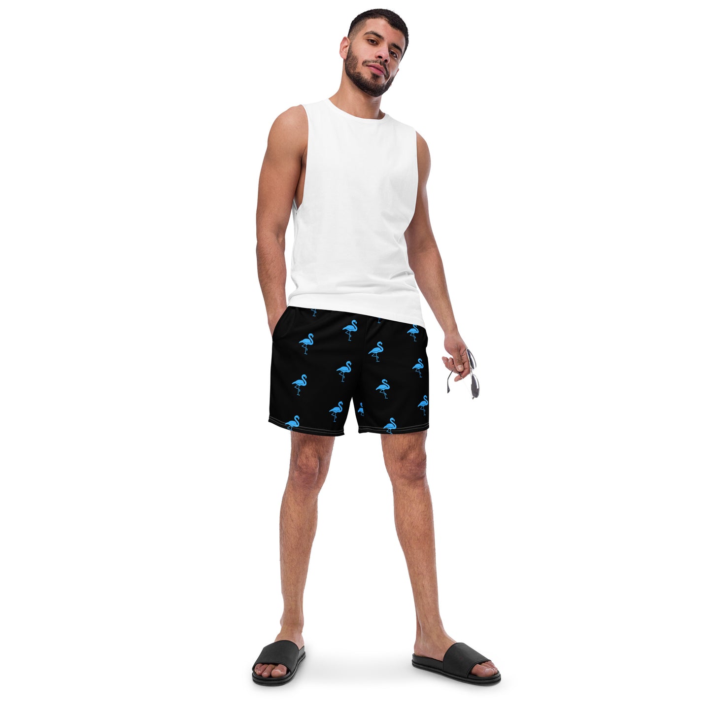 Mens Flamingo Swim Trunks - Black
