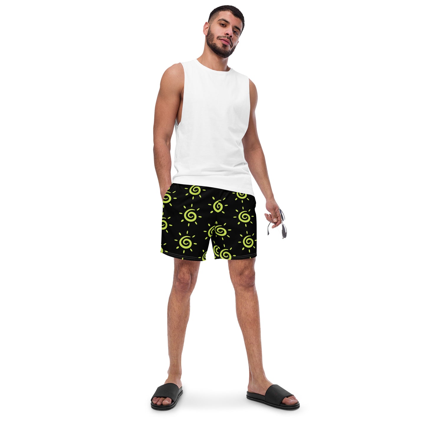 Mens Sun Pattern Swim Trunks - Black