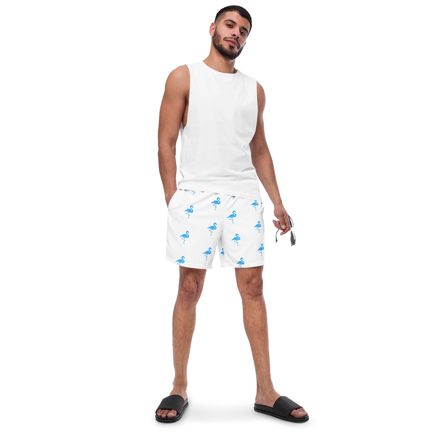 Mens Flamingo Swim Trunks - White