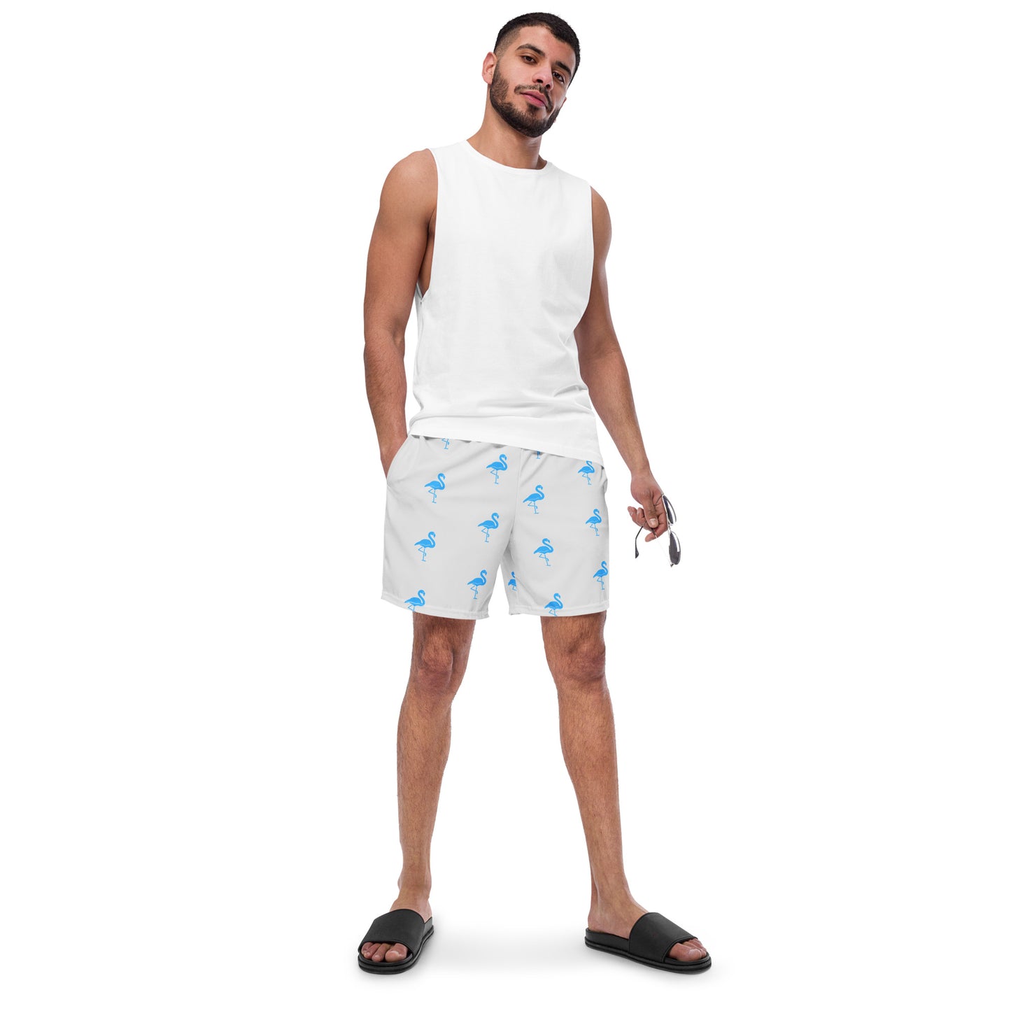 Mens Flamingo Swim Trunks - Light Grey