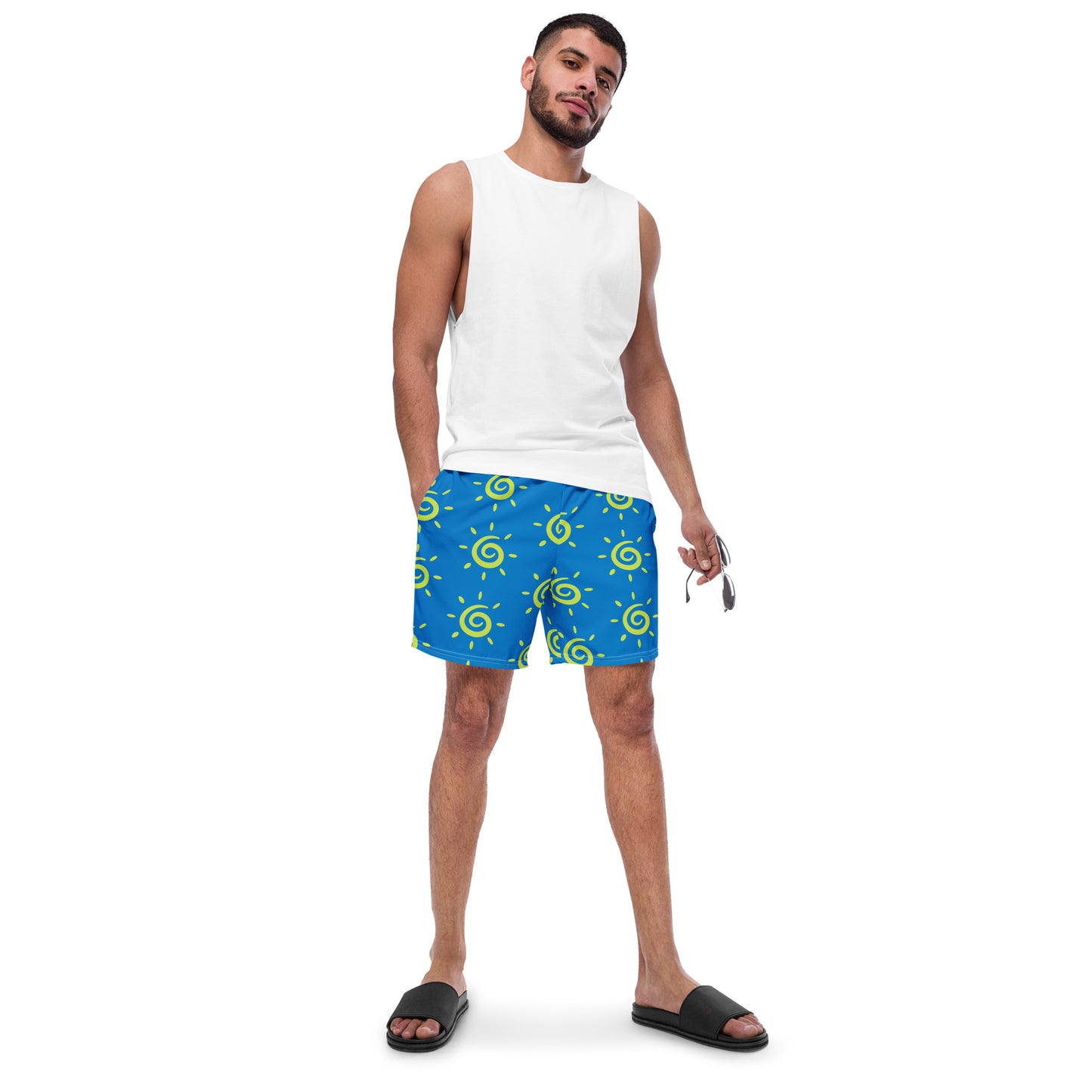 Mens Sun Pattern Swim Trunks - Blue