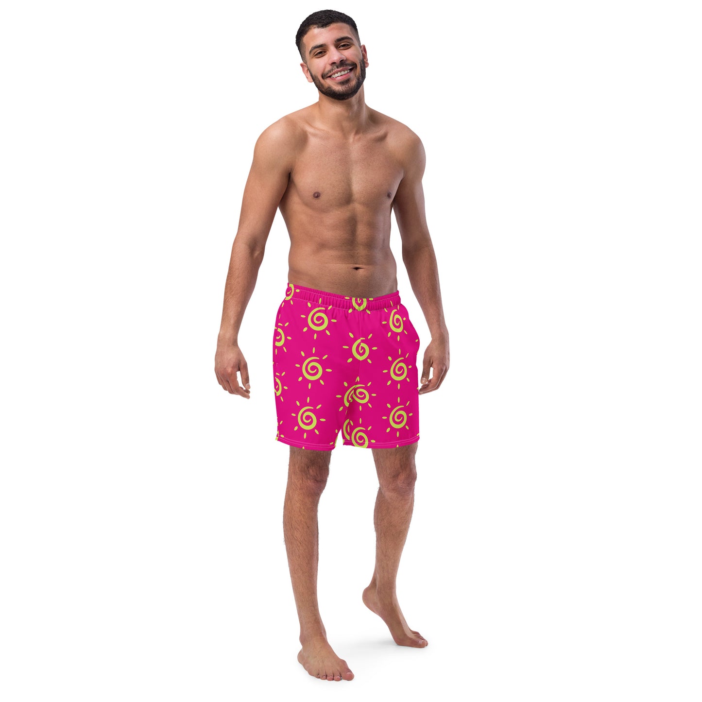 Mens Sun Pattern Swim Trunks - Hot Pink