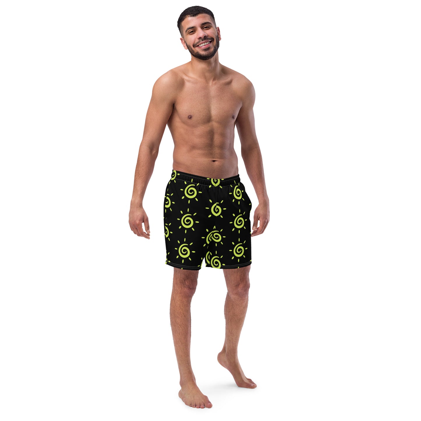 Mens Sun Pattern Swim Trunks - Black