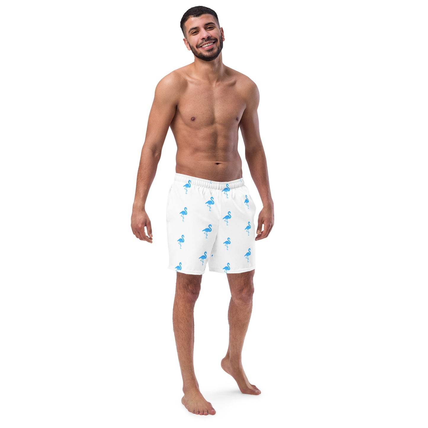 Mens Flamingo Swim Trunks - White