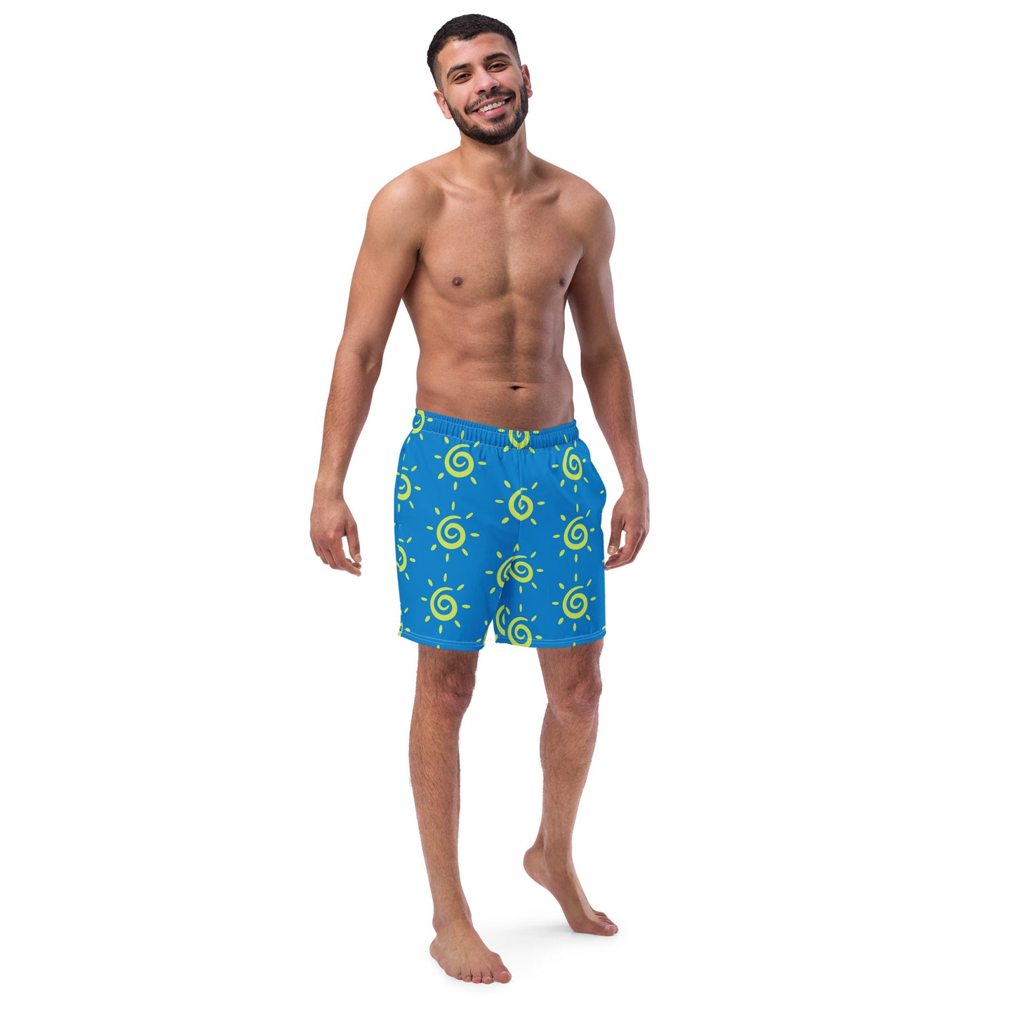 Mens Sun Pattern Swim Trunks - Blue