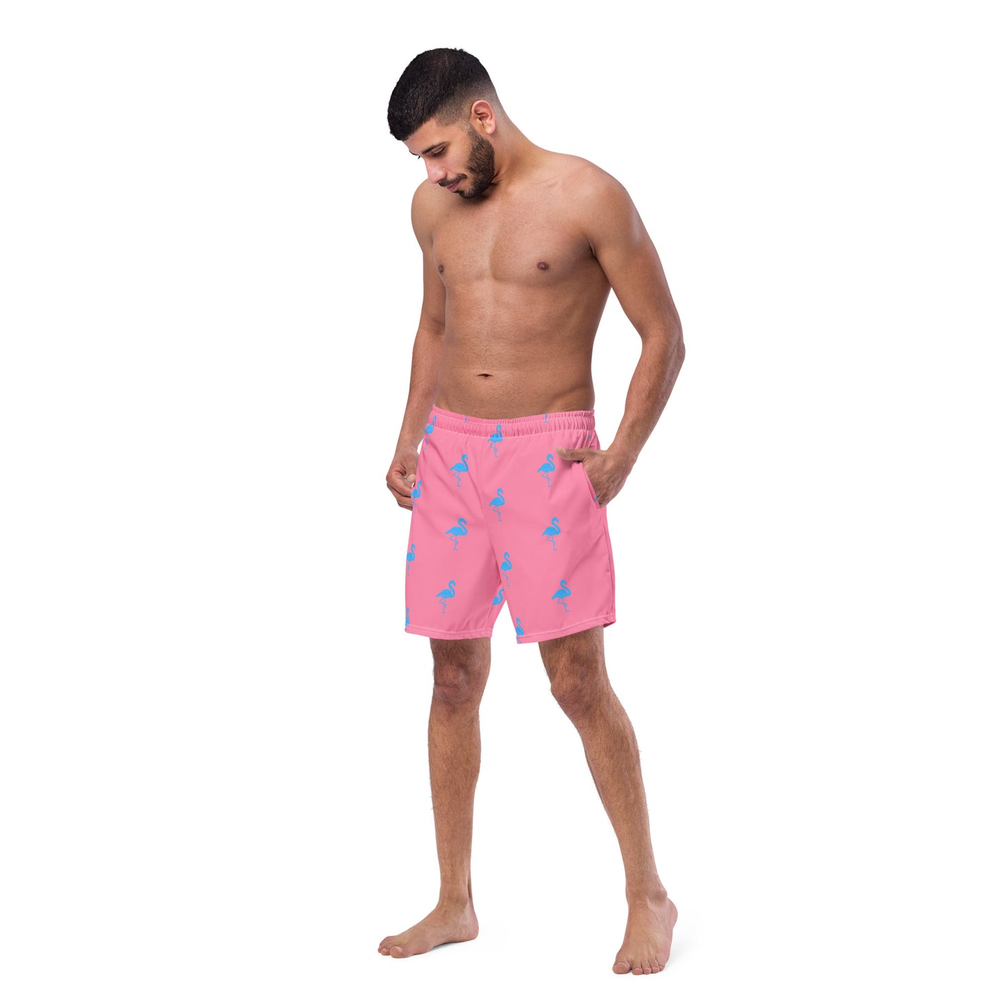 Mens Flamingo Swim Trunks - Light Pink