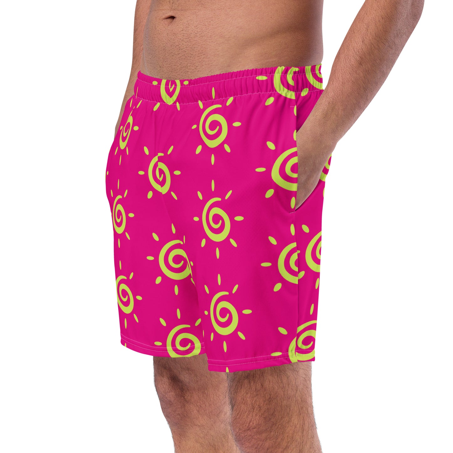 Mens Sun Pattern Swim Trunks - Hot Pink