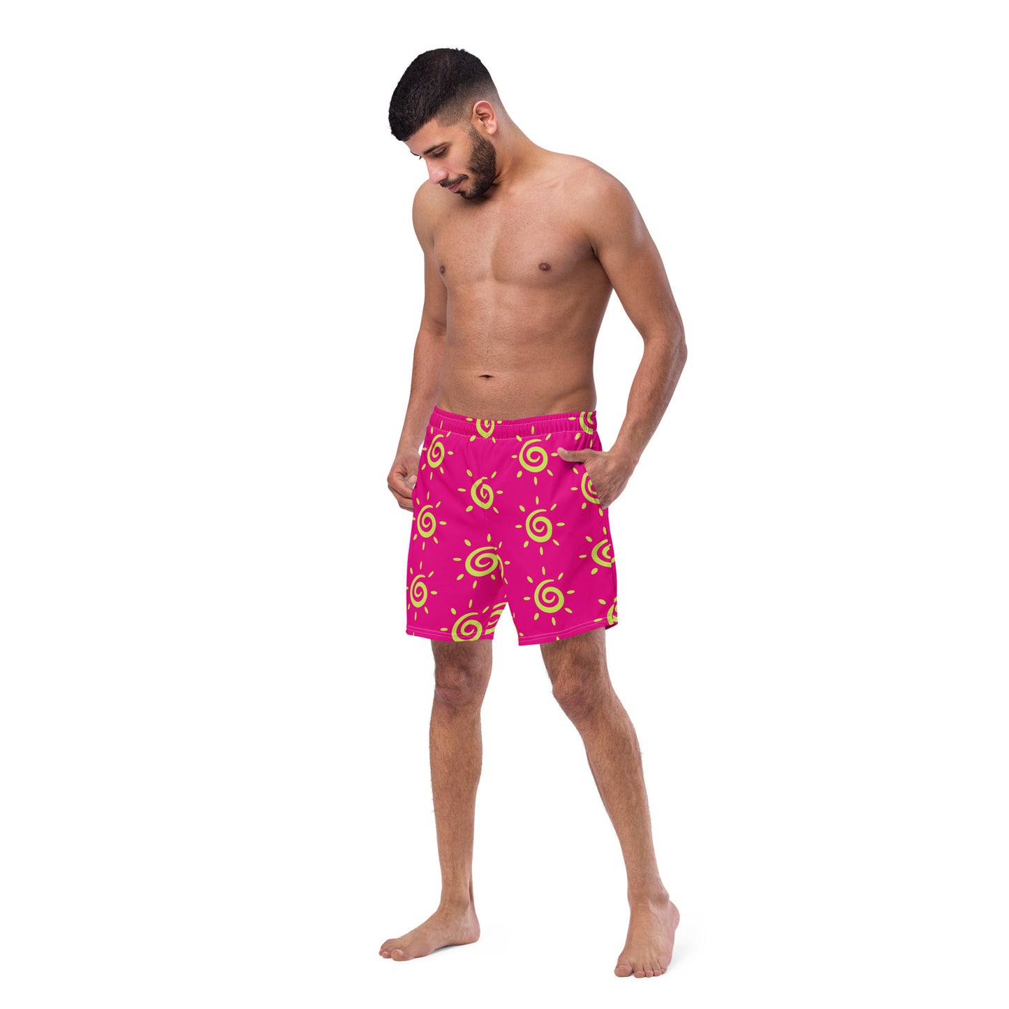 Mens Sun Pattern Swim Trunks - Hot Pink