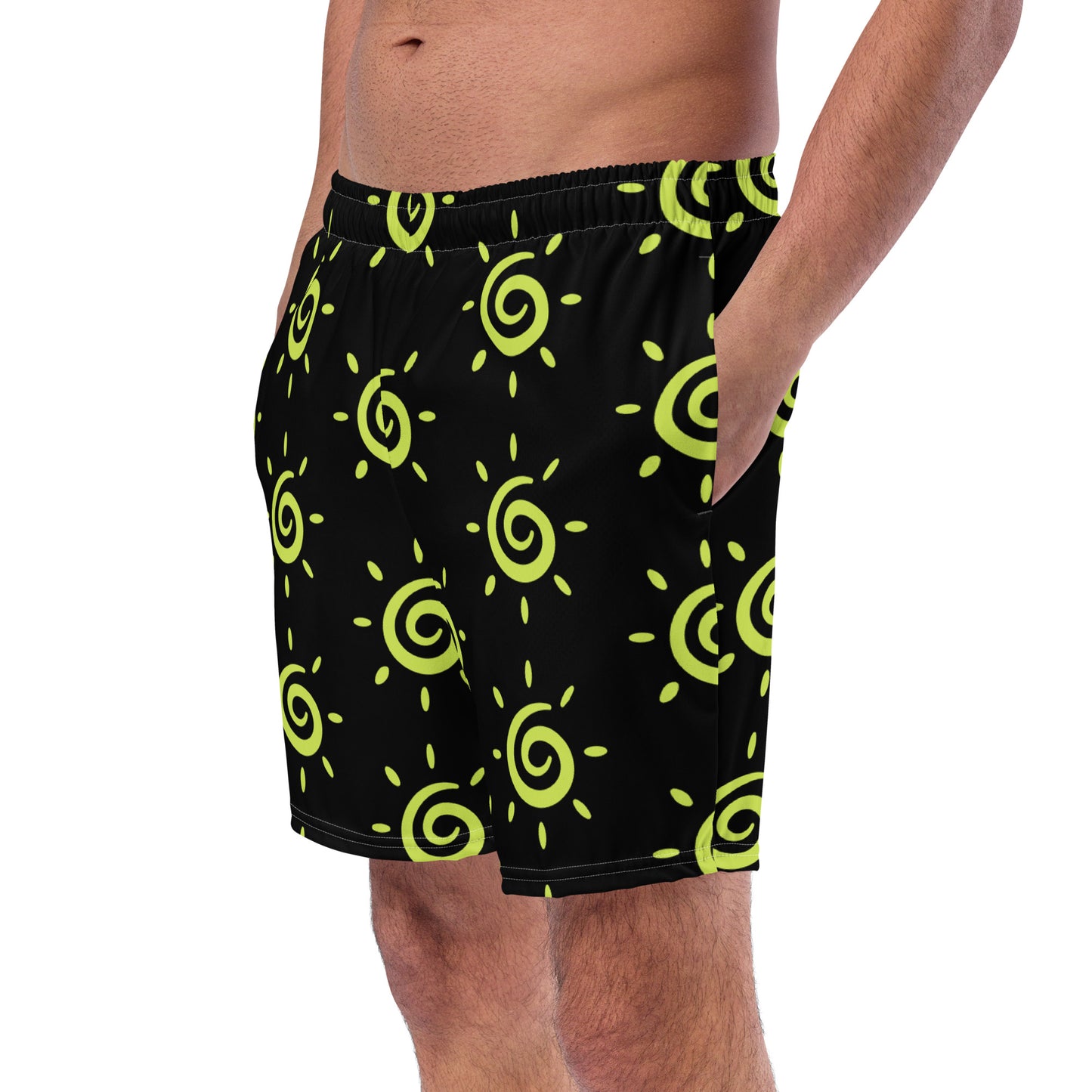 Mens Sun Pattern Swim Trunks - Black