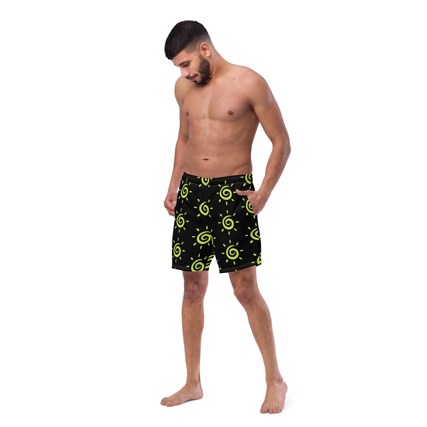 Mens Sun Pattern Swim Trunks - Black