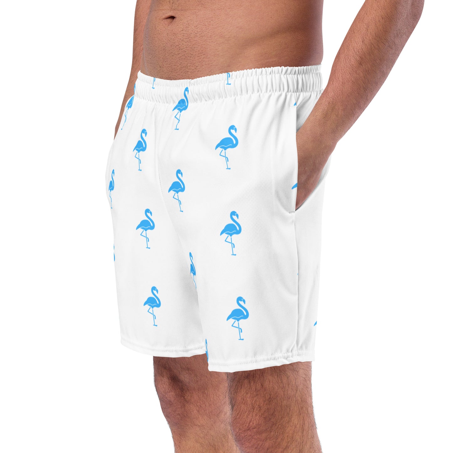 Mens Flamingo Swim Trunks - White