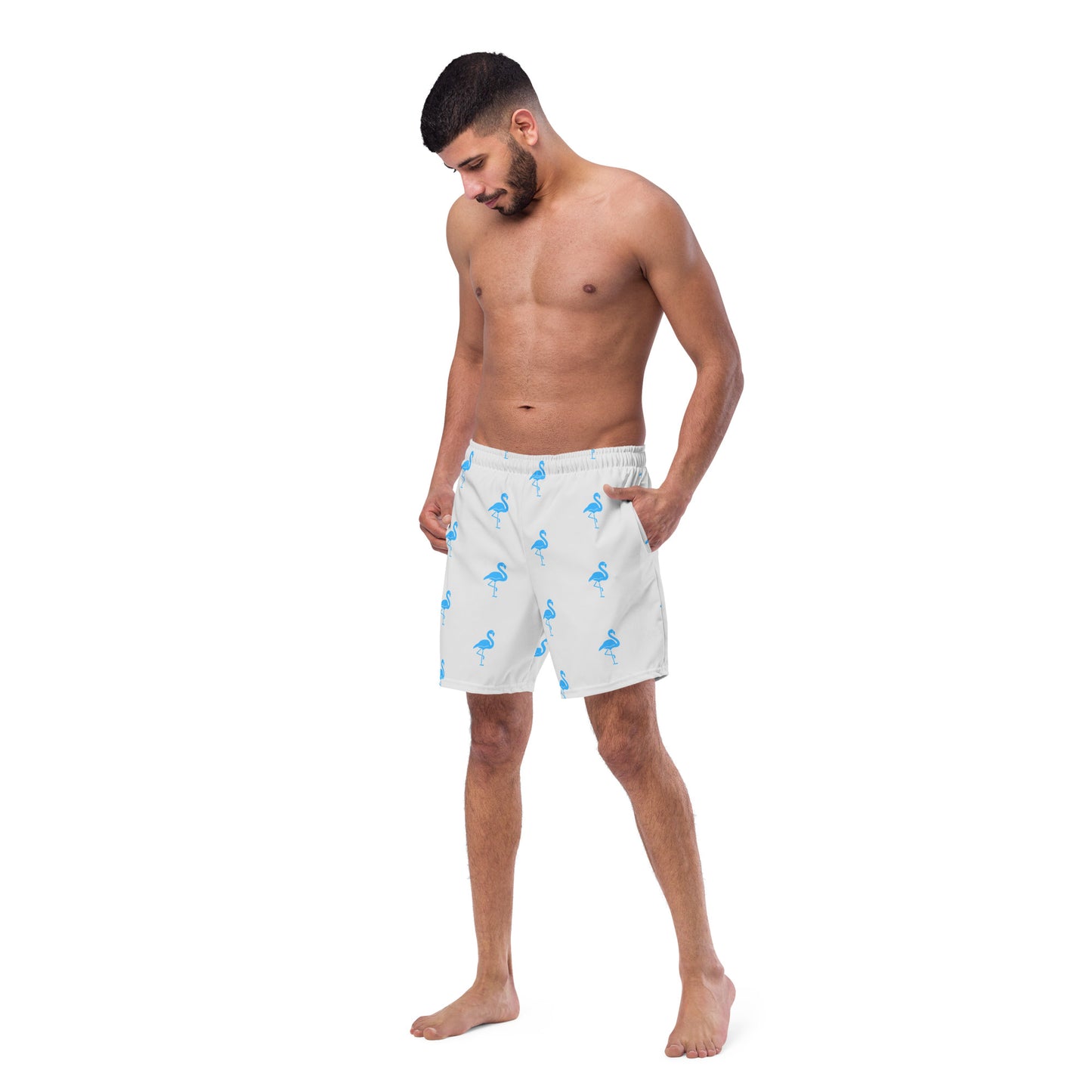 Mens Flamingo Swim Trunks - Light Grey