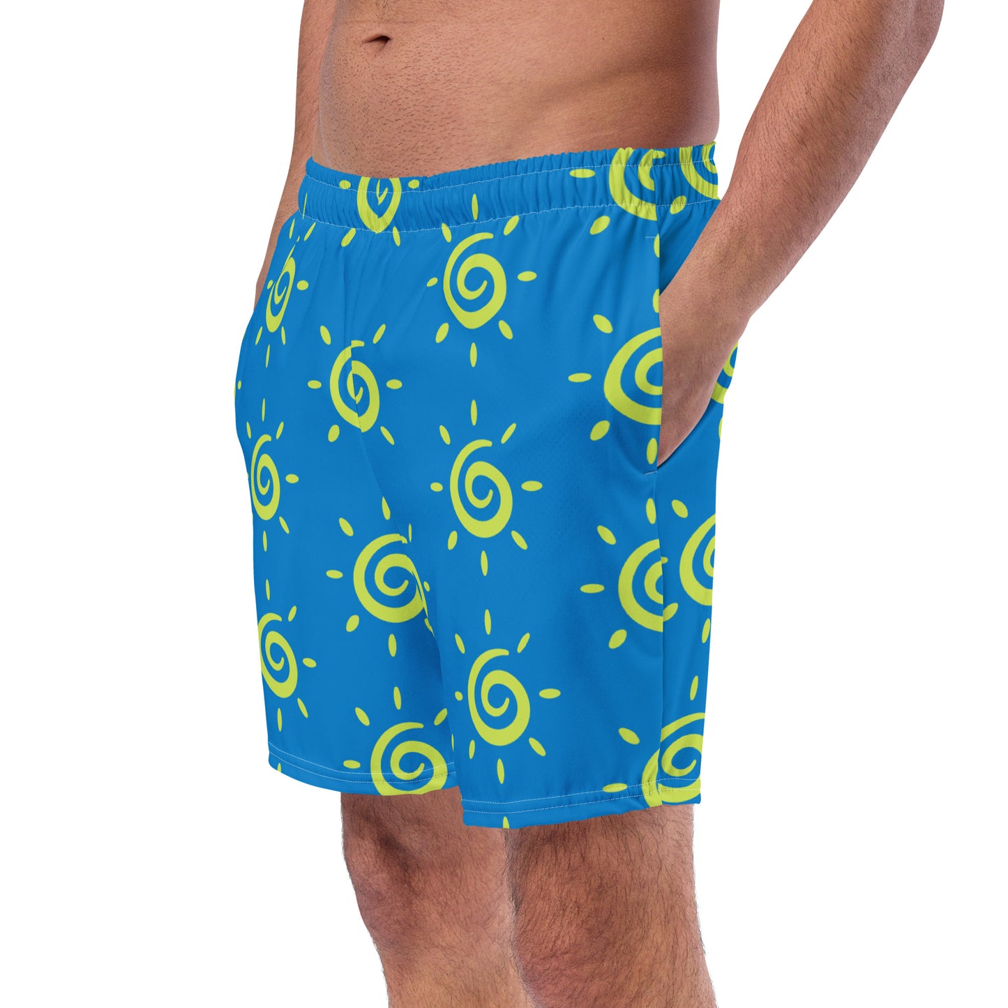 Mens Sun Pattern Swim Trunks - Blue