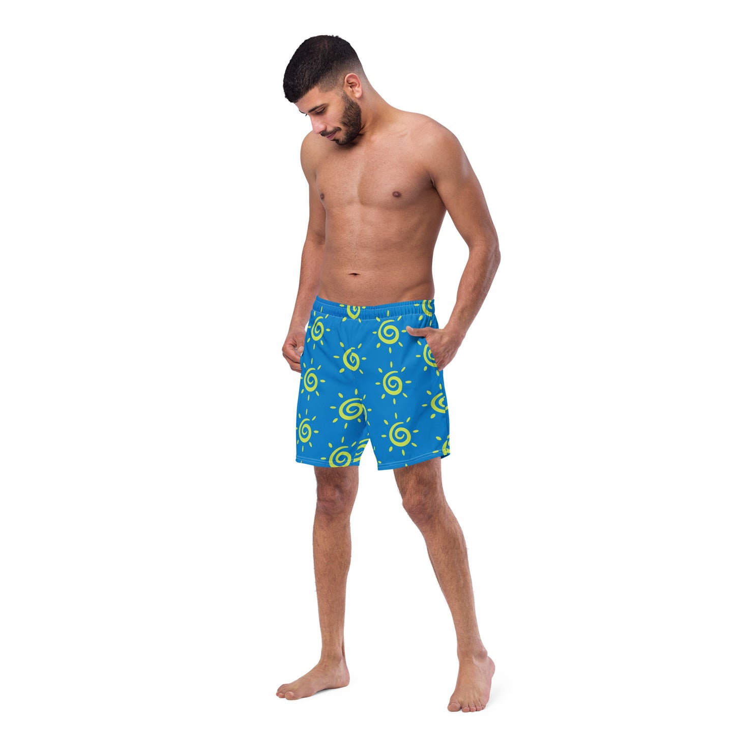 Mens Sun Pattern Swim Trunks - Blue