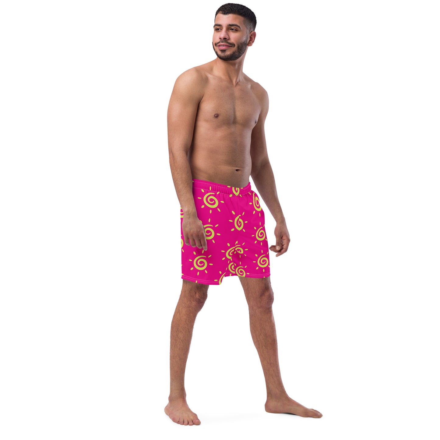 Mens Sun Pattern Swim Trunks - Hot Pink