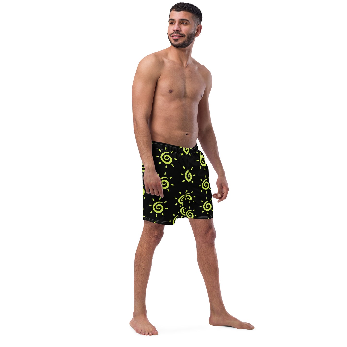 Mens Sun Pattern Swim Trunks - Black
