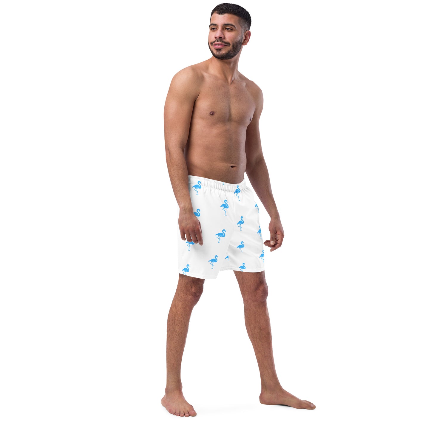 Mens Flamingo Swim Trunks - White
